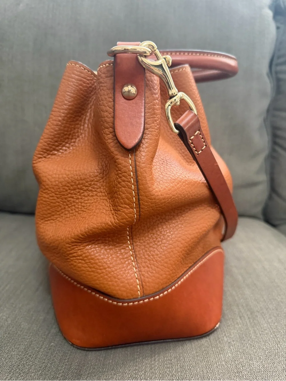 Dooney & Bourke Brenna Caramel Pebble Grain Leather Satchel Shoulder Bag